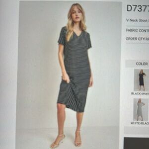 Cherish V Neck short striped Ribbed knit dress